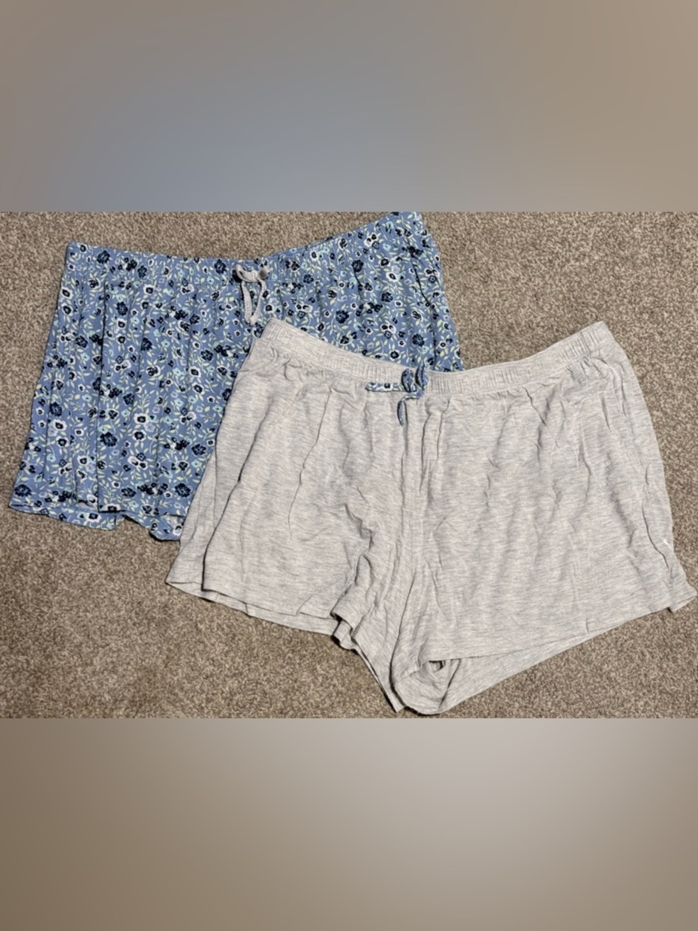 Women’s Blue Floral & Light Gray Lounge Short Set - Soft Sleep Shorts